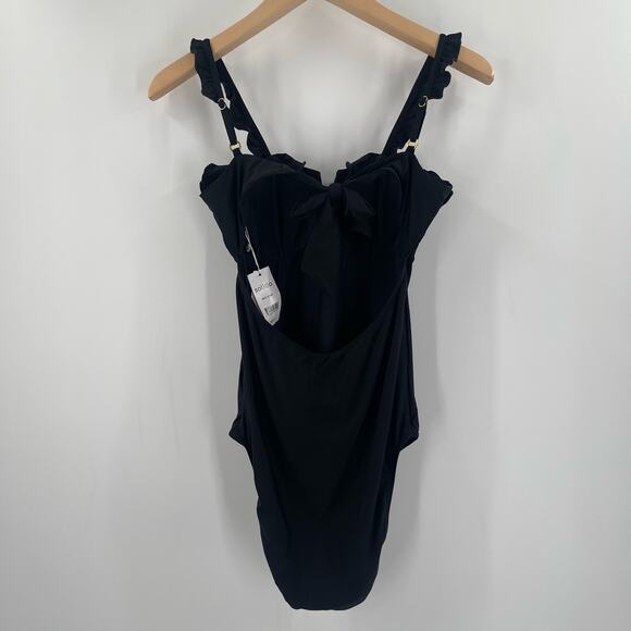 SOLIDO SWIMWEAR Swimsuit Size Small One Piece Black NWT Ruffle Tie Back Swim - Picture 4 of 15